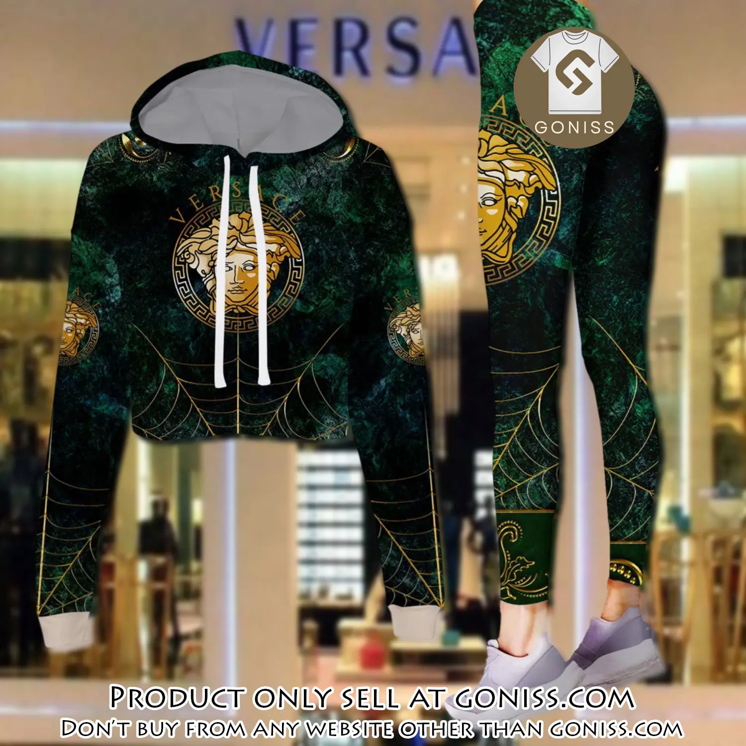 Versace medusa spider silk luxury brand clothes leggings and crop top set for women gn0114770